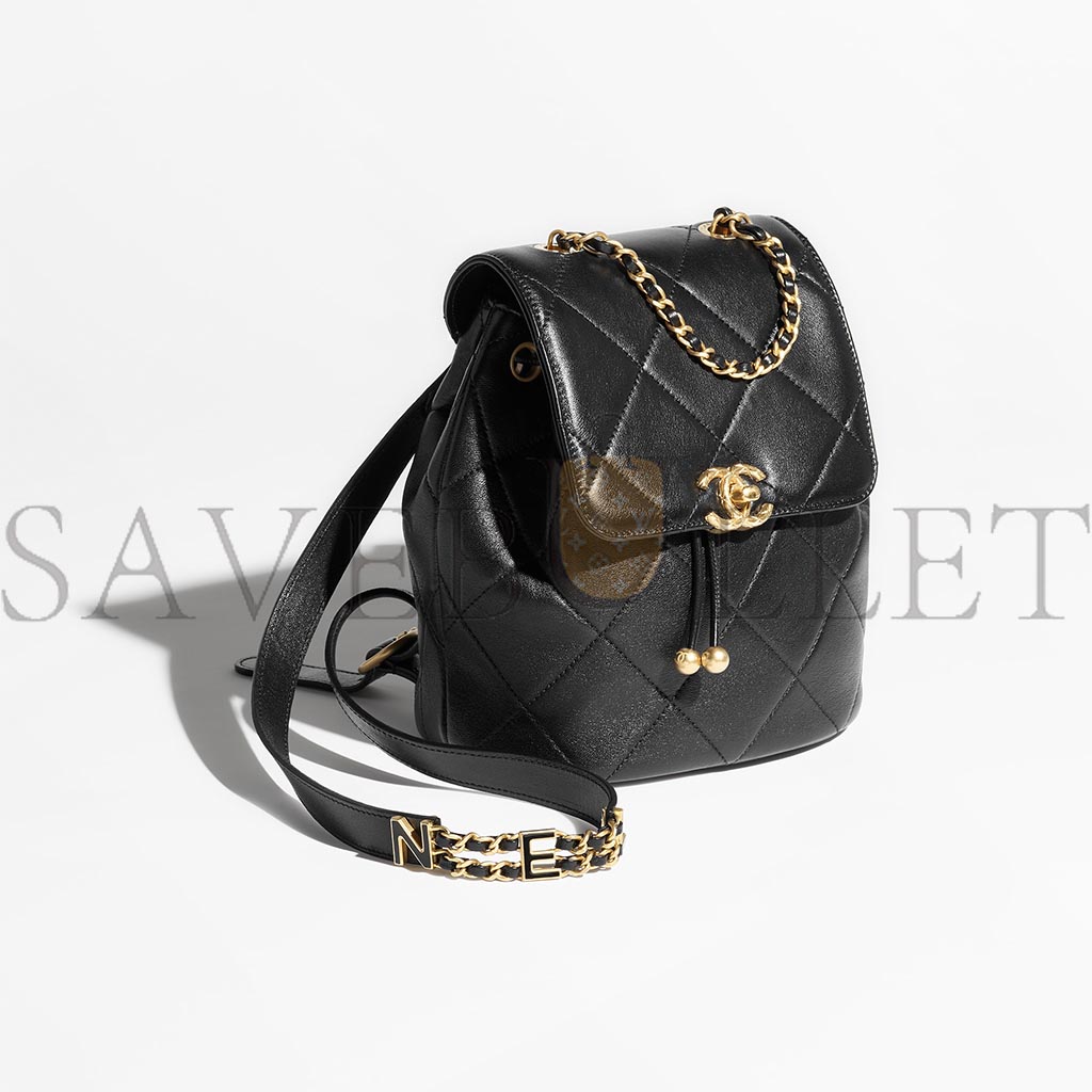 CHANEL MASTER BLACK BACKPACK IN LAMBSKIN AND GOLD-TONE METAL AS4866 (20*19*12cm)